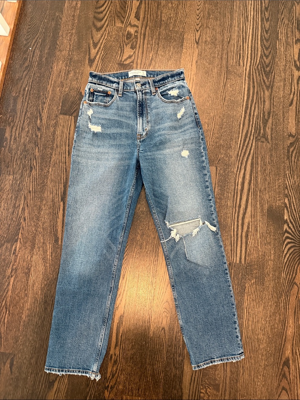 Abercrombie & Fitch Distressed Straight Leg Jeans - Blue